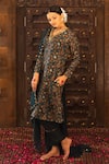 Buy_Vana Ethnics_Green Viscose, Satin And Organza Sequin, Ajrakh Print, Mirror & Kurta Pant Set _at_Aza_Fashions