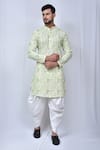 Buy_Adara Khan_Green Cotton Embroidered Geometric Kurta Cowl Pant Set_at_Aza_Fashions