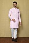 Buy_Aryavir Malhotra_Pink Silk Blend Embroidery Chikankari Floral Kurta With Pant _at_Aza_Fashions