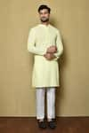 Buy_Aryavir Malhotra_Yellow Cotton Chikankari Embroidered Thread Work Kurta And Pant Set _at_Aza_Fashions