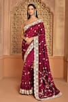 Buy_Kalighata_Wine Silk Cut Work, Sequins Sweetheart Jhalak Embroidered Saree With Blouse _at_Aza_Fashions