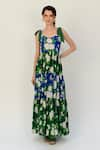 Buy_SANAM_Green Muslin Silk Floral Round Gia Pattern Maxi Dress _at_Aza_Fashions