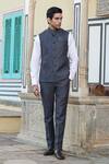 Buy_Raw & Rustic by Niti Bothra_Grey Linen Embroidery Thread Work Bundi And Pant Set _at_Aza_Fashions