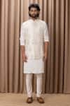 Buy_Ankit V Kapoor_Cream Raw Silk Embroidery Mirror Haseeb Bundi And Kurta Set _at_Aza_Fashions