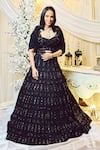 Buy_Varun Chakkilam_Black Silk Organza Embroidered Glass Beads V Lehenga Set With Overlay Jacket _at_Aza_Fashions