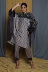 Buy_Krishna Mehta_Grey Tussar Printed Geometric Keyhole Cape Tunic _at_Aza_Fashions