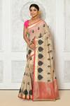 Buy_Khwaab By Sanjana Lakhani_Beige Leaf Pattern Woven Baswara Saree _at_Aza_Fashions