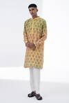Buy_Siddhartha Bansal_Yellow Chanderi Printed Floral Sunkissed Ombre Kurta Set _at_Aza_Fashions