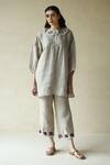 Roza_Beige Gauze Linen Embroidered Thread Peter Alice In Wonderland Tunic _at_Aza_Fashions