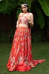 Buy_Vana Ethnics_Red Viscose And Embroidery Floral One Shoulder Blouse & Lehenga Set For Kids_at_Aza_Fashions