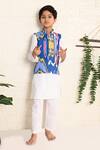 Buy_THE COTTON STAPLE_Blue Cotton Printed Ikat Bundi Kurta Set _at_Aza_Fashions