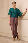 Buy_Tarun Tahiliani_Blue Textured Dupion Notched Handwoven Striped Crop Top _at_Aza_Fashions