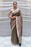 Buy_Priyanka Raajiv_Green Silk Tissue Stripe Pattern Chunika Brocade Saree_at_Aza_Fashions
