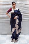 Buy_Priyanka Raajiv_Blue Mashroo Silk Scallop Kadua Pattern And & Bhagwati Bordered Brocade Saree_at_Aza_Fashions