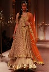 Shop_Preeti S Kapoor_Beige Embroidered Kurta Lehenga Set _at_Aza_Fashions