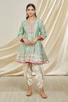 Buy_Gopi Vaid_Blue Tussar, Cotton Gota Patti, Zari Embellished Neckline Tunic And Dhoti Pant Set _at_Aza_Fashions