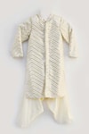 Buy_FAYON KIDS_Off White Achkan Embroidered Fabric Chevron Pattern And Salwar Set _at_Aza_Fashions