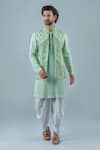 Buy_Punit Arora_Green Matka Silk Embroidery Geometric Floral Bundi And Kurta Set _at_Aza_Fashions