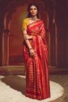 Buy_Paaprika_Red Handwoven Kanjivaram Veldhari Pattern Saree_at_Aza_Fashions