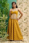 Buy_Alaya Advani_Yellow Cotton Print And Embroidery Floral Mirror Work Top & Wide Leg Pant Set _at_Aza_Fashions