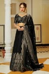 Buy_Safaa_Black Vegan Silk Lining Shantoon Woven Floral Motifs V The Hoorain Lehenga Set _at_Aza_Fashions