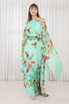 Buy_Mandira Wirk_Multi Color Chiffon Asymmetric Dahlia Bouquet Print Kaftan Dress _at_Aza_Fashions