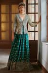 Buy_Mrunalini Rao_Green Jacket Raw Silk Embroidered Resham Plunge Paisley Lehenga Set  _at_Aza_Fashions