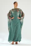 Buy_Rajdeep Ranawat_Green Silk Printed Geometric Straight Aayat Kimono Kaftan _at_Aza_Fashions