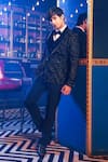 Buy_Kora By Nilesh Mitesh_Blue Velvet Embellished Honeycomb Patterns Glimmer Tuxedo Suit Set _at_Aza_Fashions
