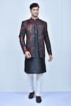 Buy_Arihant Rai Sinha_Black Kurta And Pant Art Silk Printed Flower Prince Coat & Set _at_Aza_Fashions