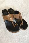 Shop_Sandalwali_Black Vegan Leather Priyanka Shimmer Antique Wedges_at_Aza_Fashions
