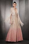 Buy_Rohit Gandhi + Rahul Khanna_Pink Tulle, Linen Sequins, Crystals Astral Ombre Embellished Gown With Cape _at_Aza_Fashions