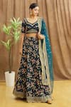 Buy_Samyukta Singhania_Blue Blouse And Lehenga Silk Embroidered Sequin V Neck Scalloped Border Set _at_Aza_Fashions