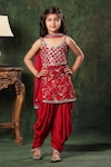 Buy_LittleCheer_Red Kurta Viscose Cotton Printed Floral Sleeveless Patiala Salwar Set _at_Aza_Fashions