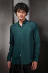 Buy_Rohit Gandhi + Rahul Khanna_Emerald Green Silk Embroidered Resham Detailed Placket Shirt _at_Aza_Fashions