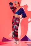 Buy_Esha L Amin_Multi Color Viscose Crepe Print Geometric V Neck Coachella Crop Top _at_Aza_Fashions