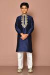 Buy_Petite Pomme_Blue Silk Embroidery Placket Straight Kurta Set_at_Aza_Fashions