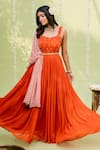 Buy_Redpine Designs_Orange Viscose Georgette Chevron, Cutdana, Embroidered Anarkali With Dupatta _at_Aza_Fashions