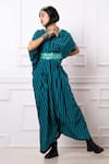 Buy_Megha Garg_Blue Sequins V-neck Printed Drape Kaftan Jumpsuit _at_Aza_Fashions