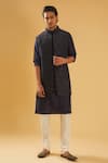 Buy_Raghavendra Rathore Blue_Blue Kurta And Bundi - Raw & Chudidar - Cotton Embroidery Thread & Set _at_Aza_Fashions