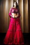 Buy_Richa Jaisinghani Label_Pink Tulle And Georgette Embroidery Sequin & Bugle Beads Round Tiered Lehenga Set _at_Aza_Fashions