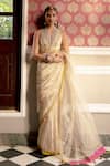 Rajiramniq_Gold Tissue Embellished Sequins Embroidered Saree With Unstitched Blouse Piece _Online_at_Aza_Fashions