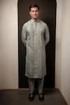 Buy_Darshika Menswear_Blue Cotton Silk Plain Panelled Pintuck Kurta Set _at_Aza_Fashions