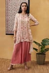 Buy_Soup by Sougat Paul_Cream Crepe Printed Floral Round Zahra Embroidered Kurta And Palazzo Set _at_Aza_Fashions