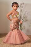 Buy_Merge Design_Peach Net Embroidered Floral Fish Cut Lehenga And Blouse Set _at_Aza_Fashions