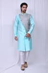 Buy_Arihant Rai Sinha_Blue Art Silk Floral Woven Panel Kurta And Pant Set_at_Aza_Fashions