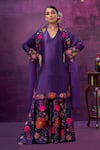 Buy_Label Niti Bothra_Purple Kora Silk Applique Mughal Round Kurta Sharara Set _at_Aza_Fashions