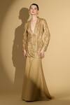 Buy_Geisha Designs_Gold Nylon Embroidered Sequins Shawl Lapel Jacket And Long Skirt Set  _at_Aza_Fashions
