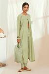 Buy_The Right Cut_Green Linen, Cotton Sequins, Tassels Daria Long Flared Jacket And Pant Set_at_Aza_Fashions