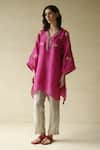 ROZA_Fuchsia Embroidered Kaftan-cut Tunic _at_Aza_Fashions